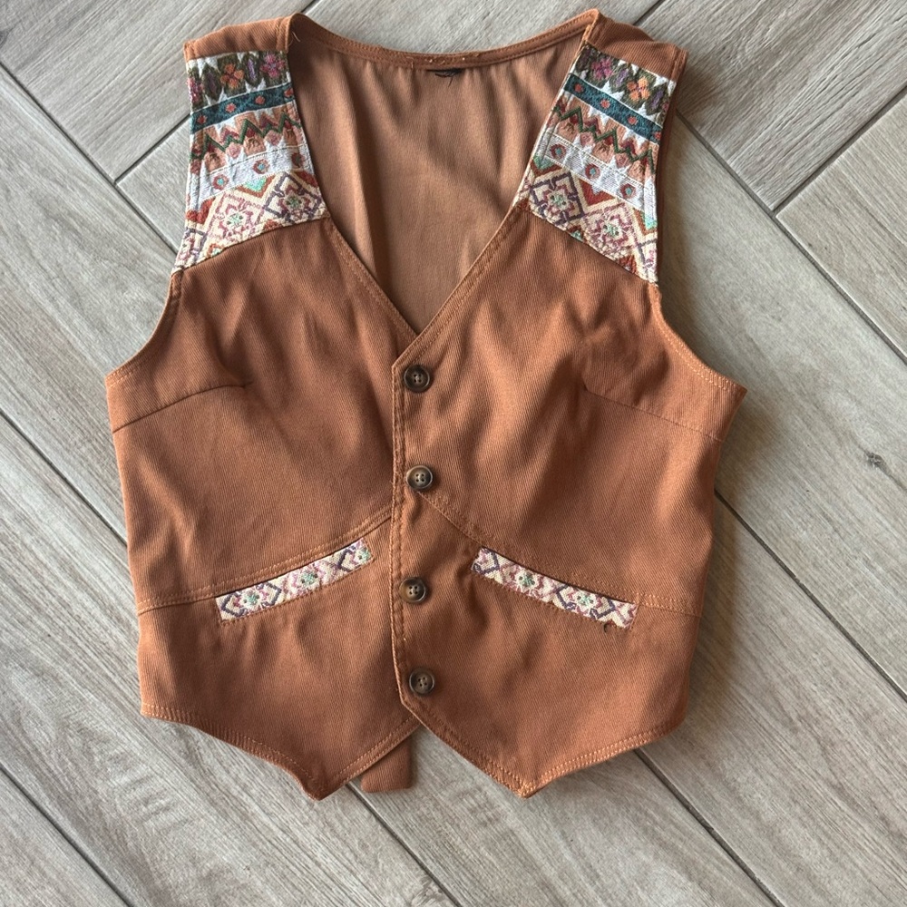Rust Brown Embroidered Waistcoat Vest